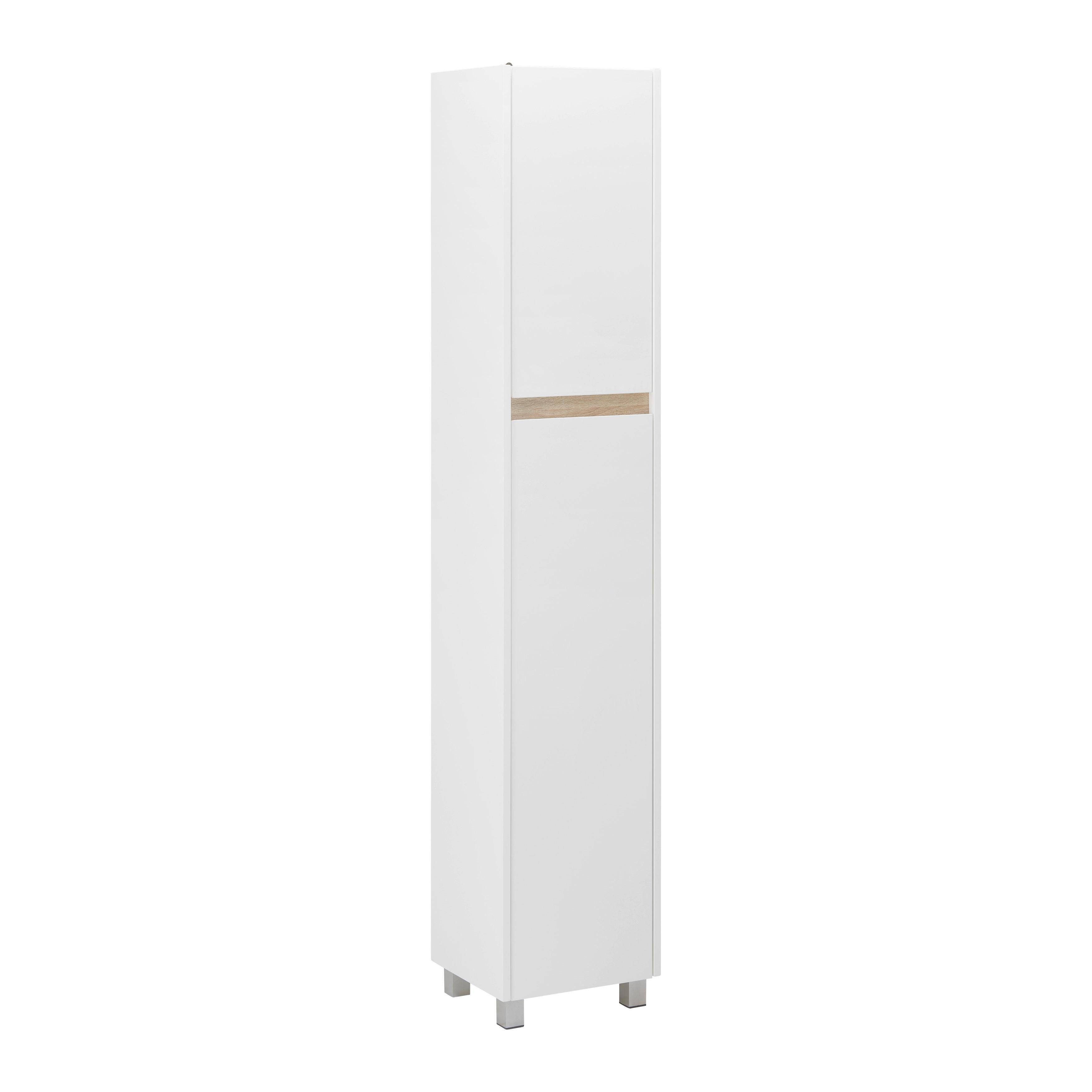 Vysoká skrinka MASSIMO biela/borovica - biela/strieborná, Modern, plast (33/175/30cm) - Bessagi Home