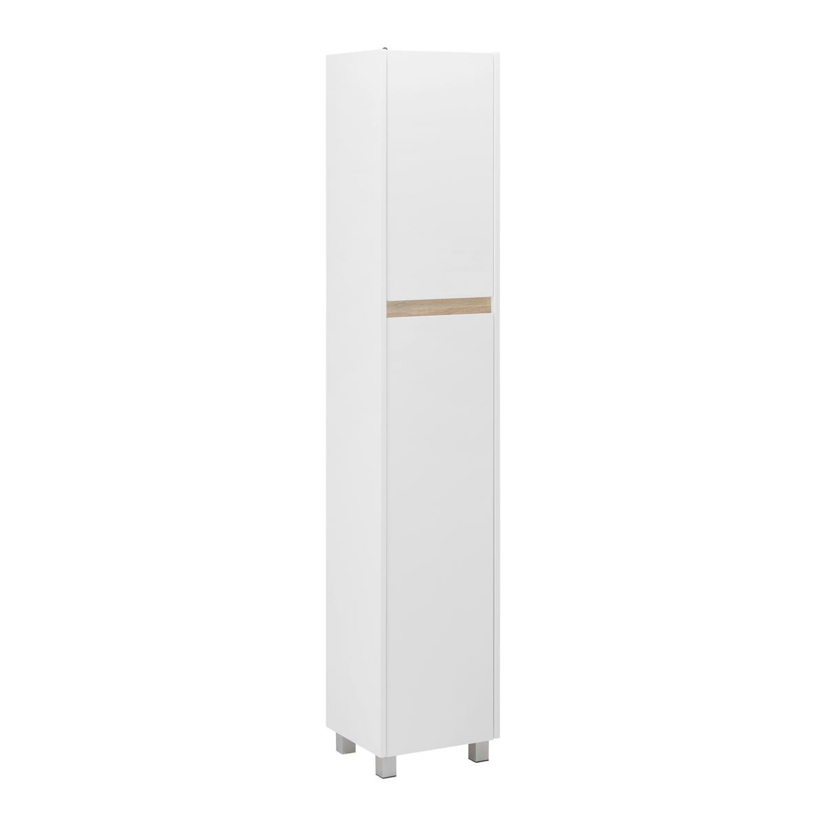 Vysoká skrinka MASSIMO biela/borovica - biela/strieborná, Modern, plast (33/175/30cm) - Bessagi Home