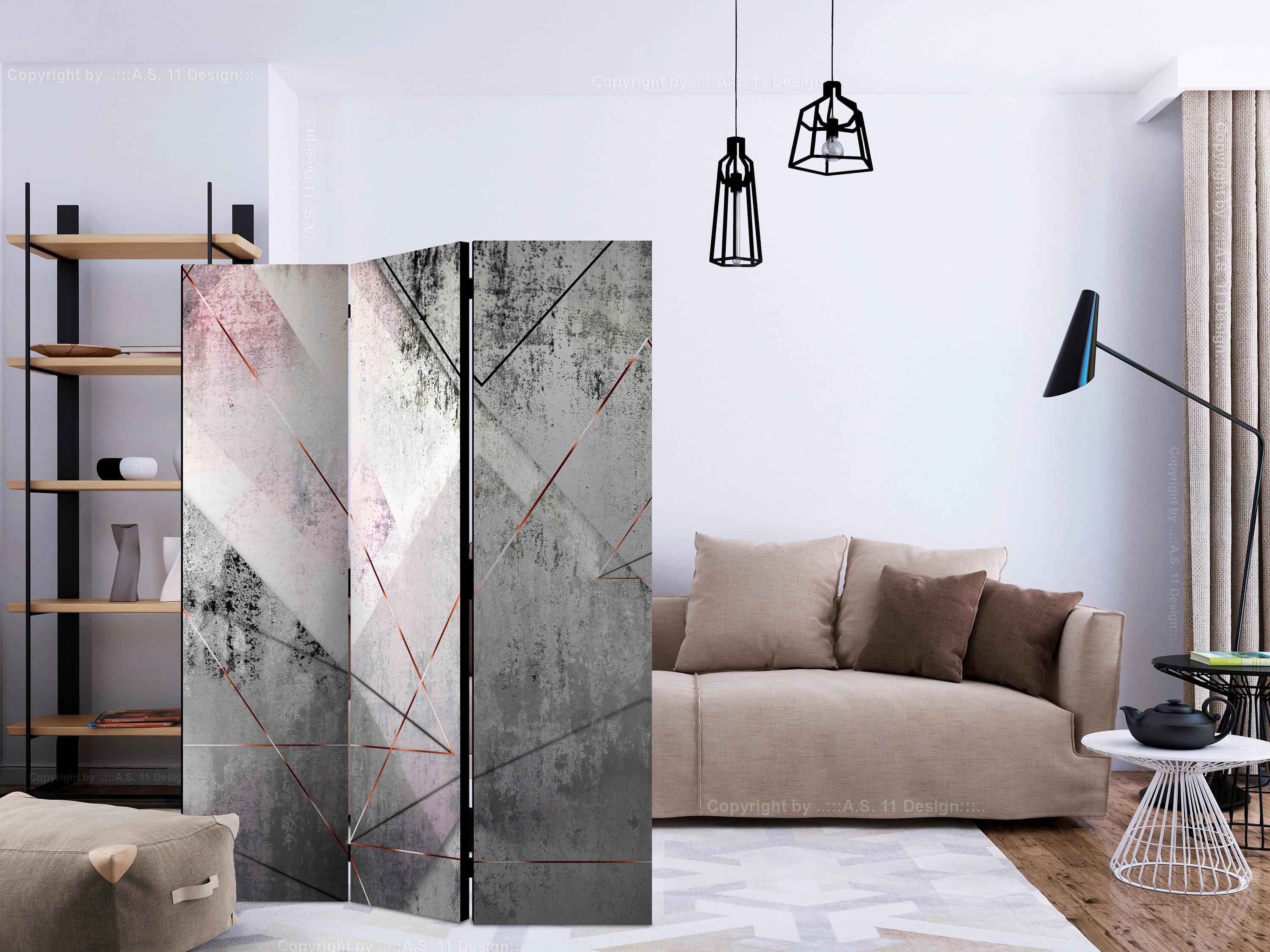 Paravent Grau Hellrosa B: 135 cm - Hellrosa/Grau, Basics, Holz/Textil (135/172/3cm) - artgeist