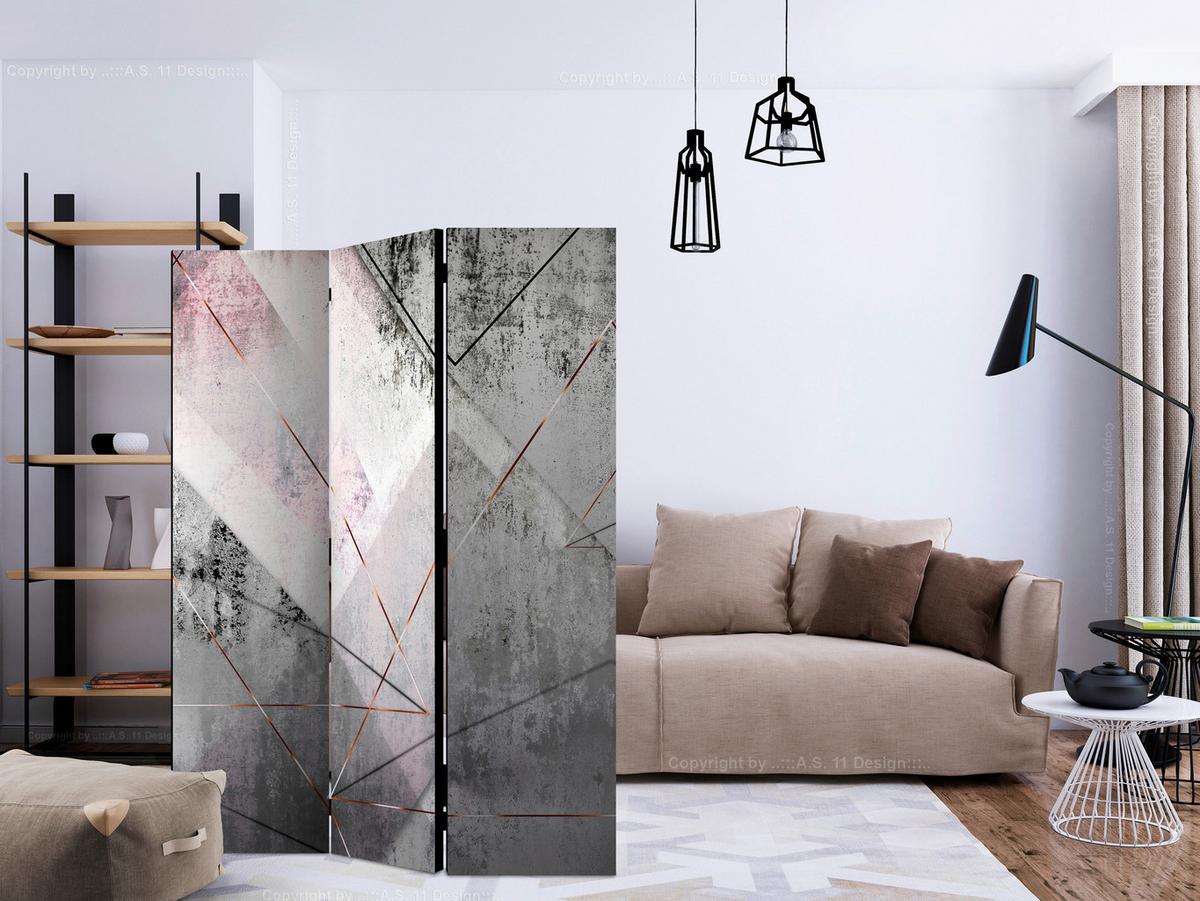Paravent Grau Hellrosa B: 135 cm - Hellrosa/Grau, Basics, Holz/Textil (135/172/3cm) - artgeist
