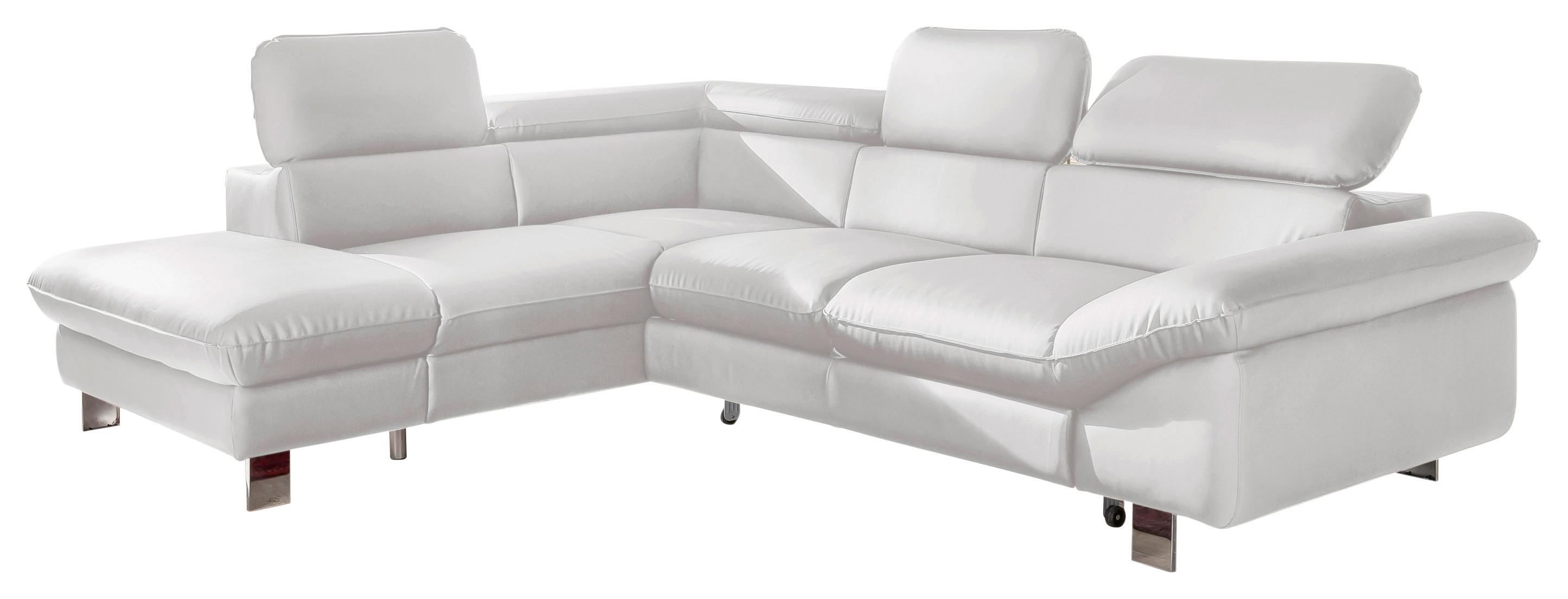 Ecksofa Mit Schlaffunktion Driver Weiß Lederlook - Chromfarben/Weiß, MODERN, Textil (214/266cm) - MID.YOU