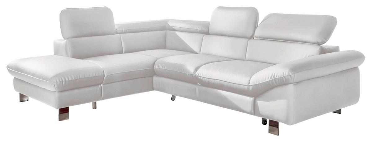 Ecksofa Mit Schlaffunktion Driver Weiß Lederlook - Chromfarben/Weiß, MODERN, Textil (214/266cm) - MID.YOU