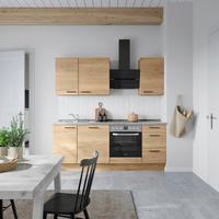 Kuchynská linka 210 cm, dub Sierra - čierna/farba duba, Modern, kov/kompozitné drevo (210cm) - Nobilia