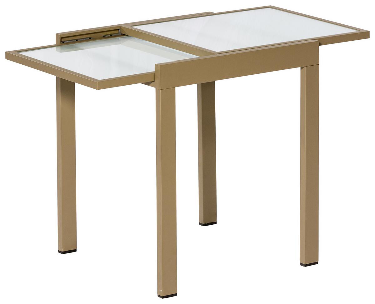 Gartentisch ausziehbar Metall/Glas L 65 cm - Beige, KONVENTIONELL, Glas/Metall (65/65/75cm) - Gardenson