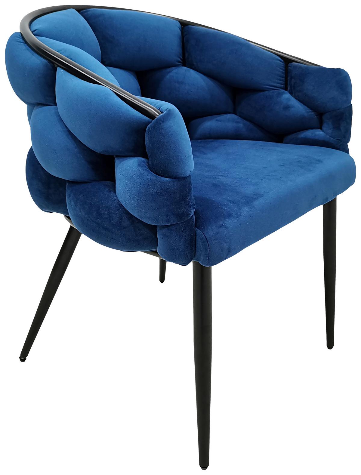 Armlehnstuhl Grace Blau /Schwarz Gepolstert 2er-Set - Blau/Schwarz, MODERN, Textil/Metall (65/79/61cm) - Kayoom