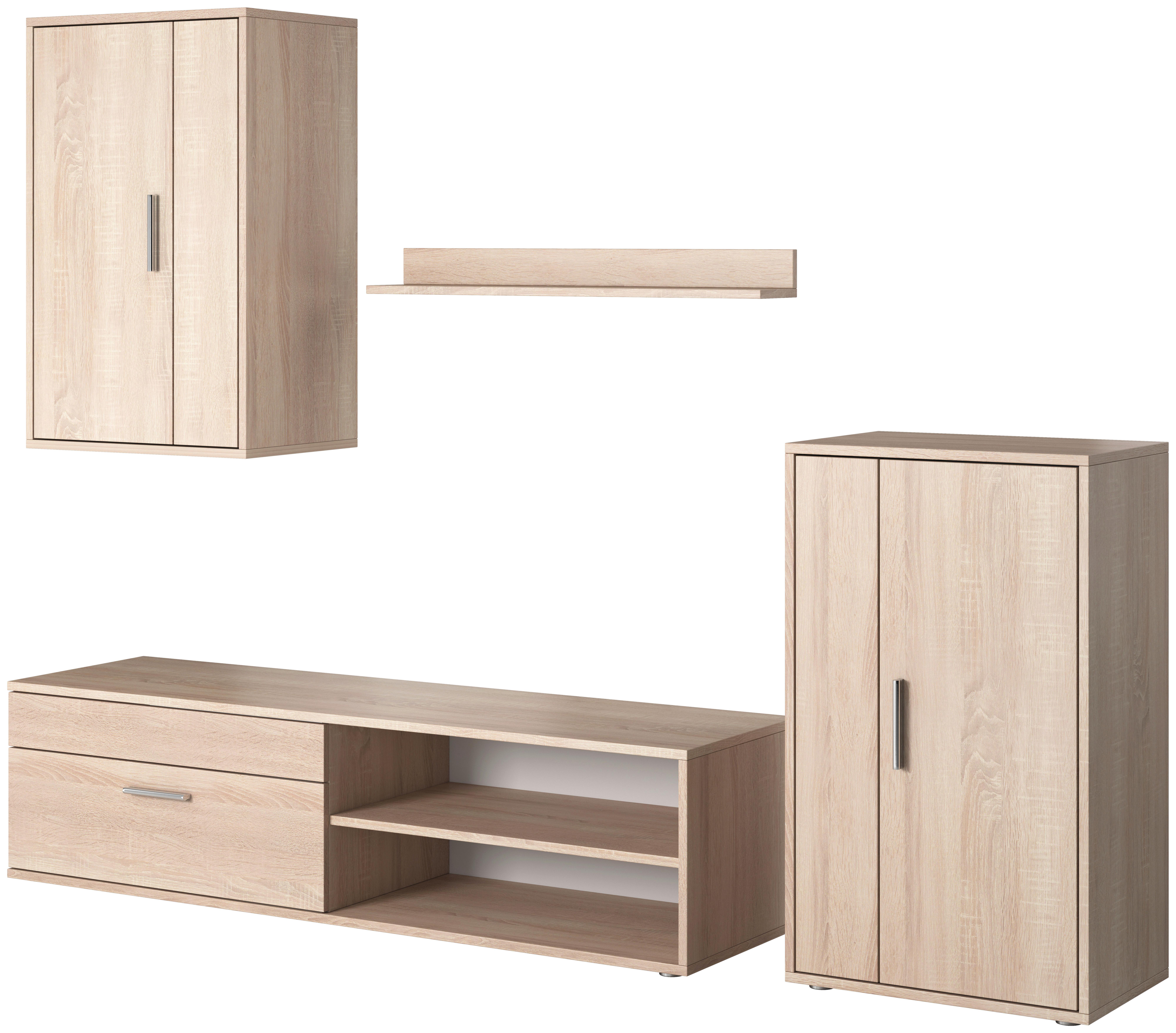 Obývací stěna BERNO dub Sonoma dekor - barvy dubu/barvy stříbra, Basics, kompozitní dřevo/plast (190/150/40cm) - P & B