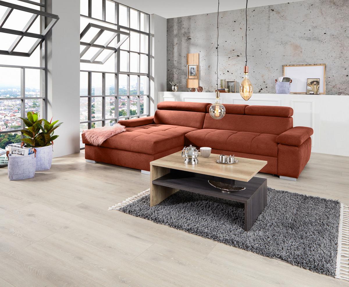 Ecksofa Mit Bettkasten Perry Rostfarben 292x183 Cm - Rostfarben/Silberfarben, Design, Textil (183/292cm) - Livetastic