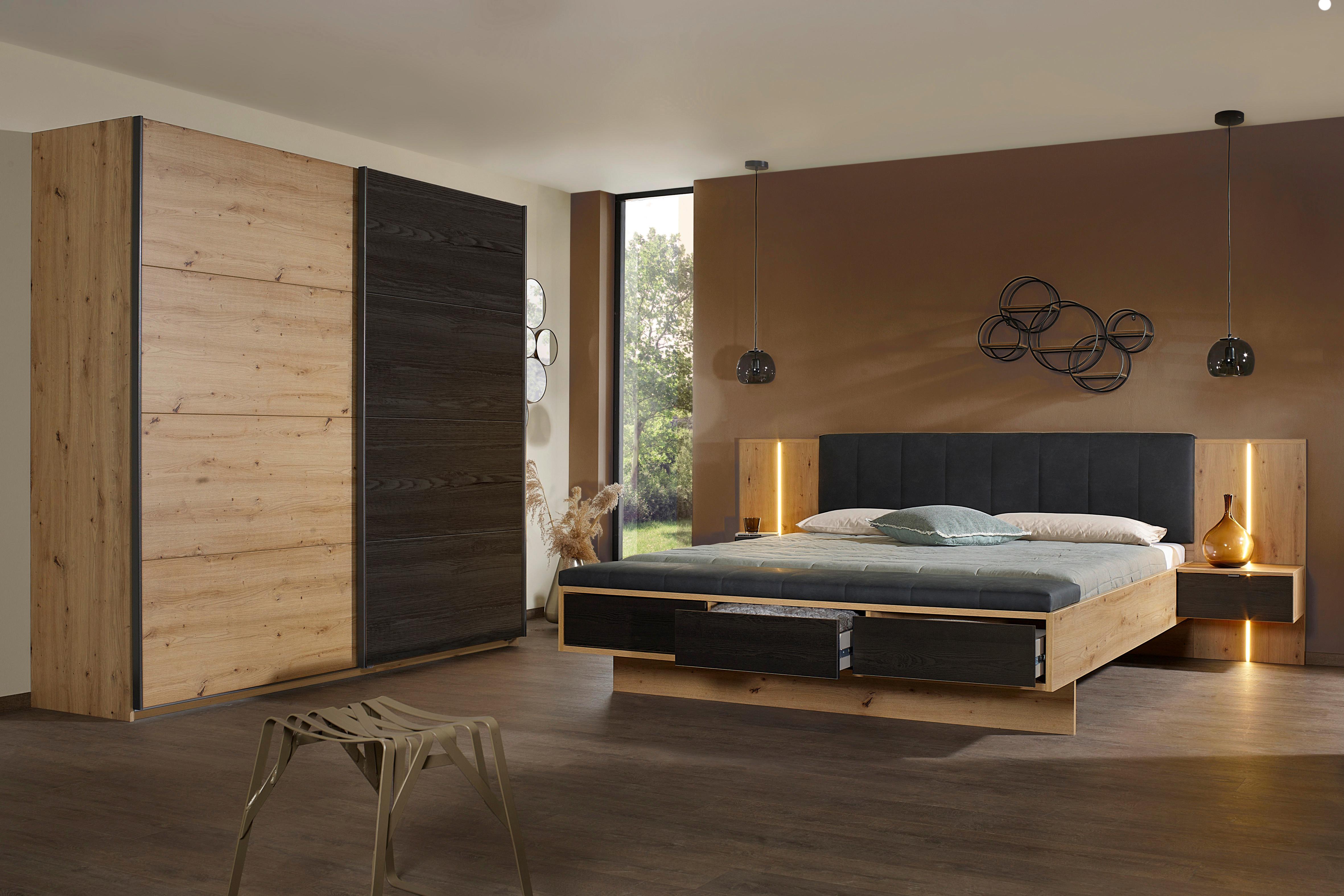 Schwebetürenschrank Apollon Eiche Artisan/Schwarz B: 226cm - Schwarz/Eiche Artisan, MODERN, Holzwerkstoff (226/210/62cm) - Rauch Möbel