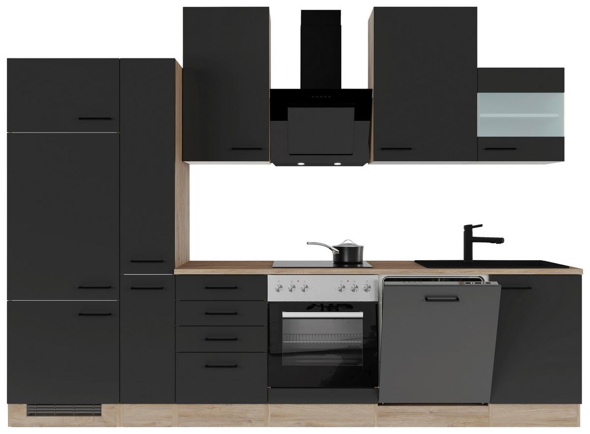 Küchenblock Capri Eiche/Schwarz B: 310 cm - Eichefarben/Schwarz, Basics, Holzwerkstoff (310cm) - FlexWell