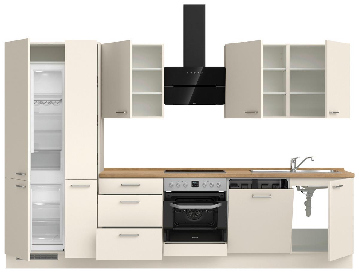 Kuchyňská linka 330 cm, magnóliová supermatná - barvy dubu/magnolie, Moderní, kov/kompozitní dřevo (330cm) - Nobilia