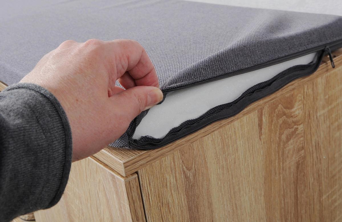 Schuhschrank Eiche Dekor/grau Mit Sitzkissen B: 103 Cm - Grau/Sonoma Eiche, Basics, Holzwerkstoff (103/48/30,50cm) - Kesper