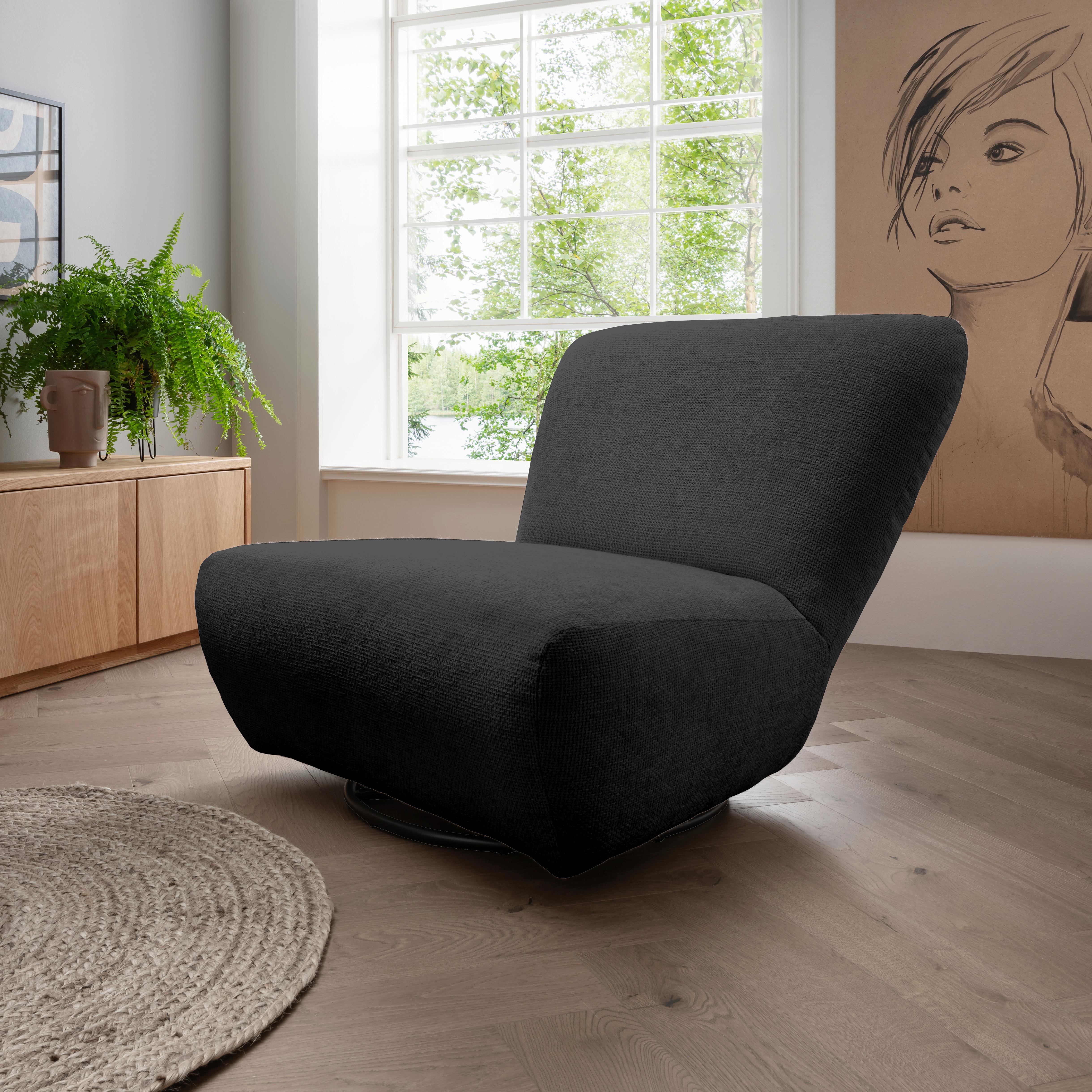 XXL-Sessel Cremallo Schwarz 360° drehbar, B: 95 cm - Schwarz, Trend, Textil (95/77/94cm) - Livetastic