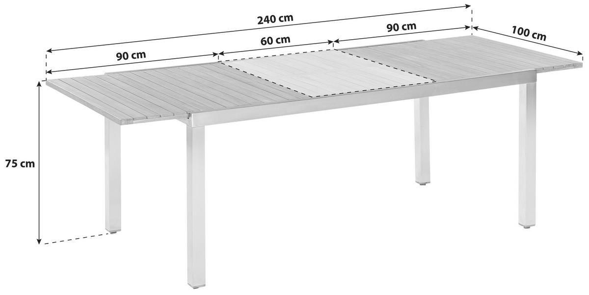 Gartengarnitur 9-tlg. Keros Holz/metall Mit Kissen - Silberfarben/Naturfarben, ROMANTIK / LANDHAUS, Holz/Textil (180-240/74/100cm) - Gardenson