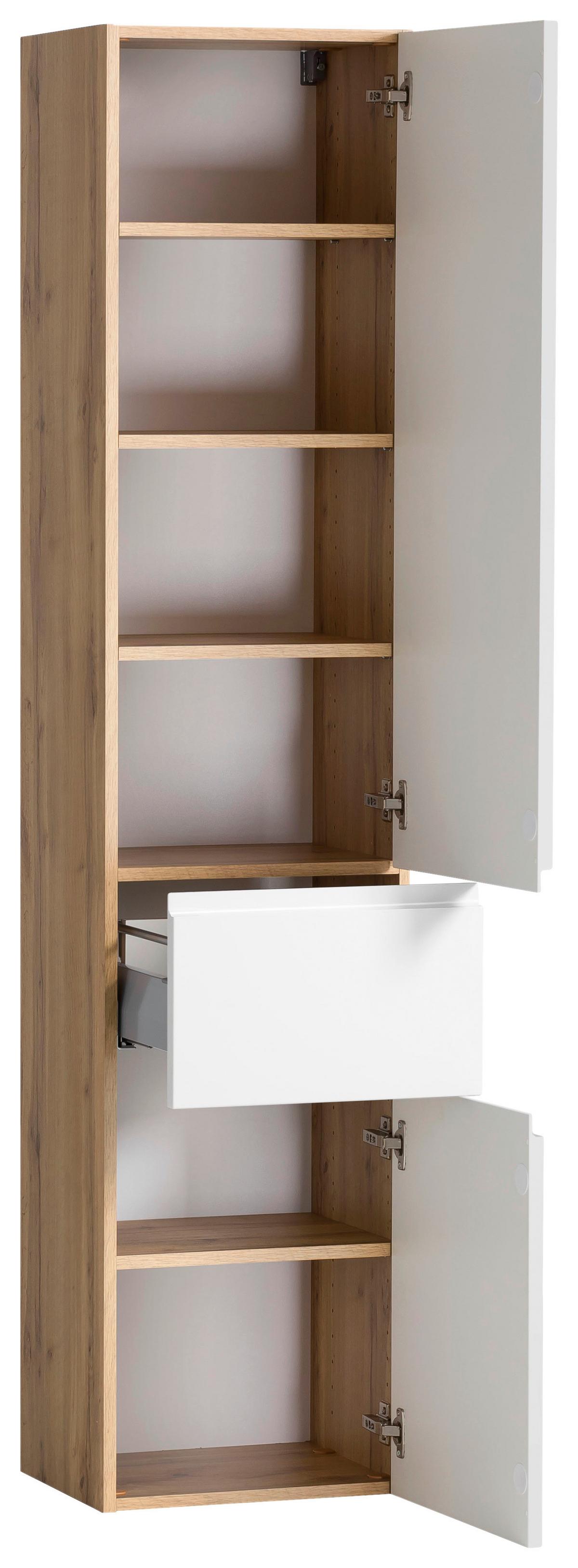 Badezimmer Hochschrank Varese BxH 40x180 cm Weiß/Eiche Dekor - Eiche Wotan/Weiß, MODERN, Holzwerkstoff (40/180/35cm) - Held