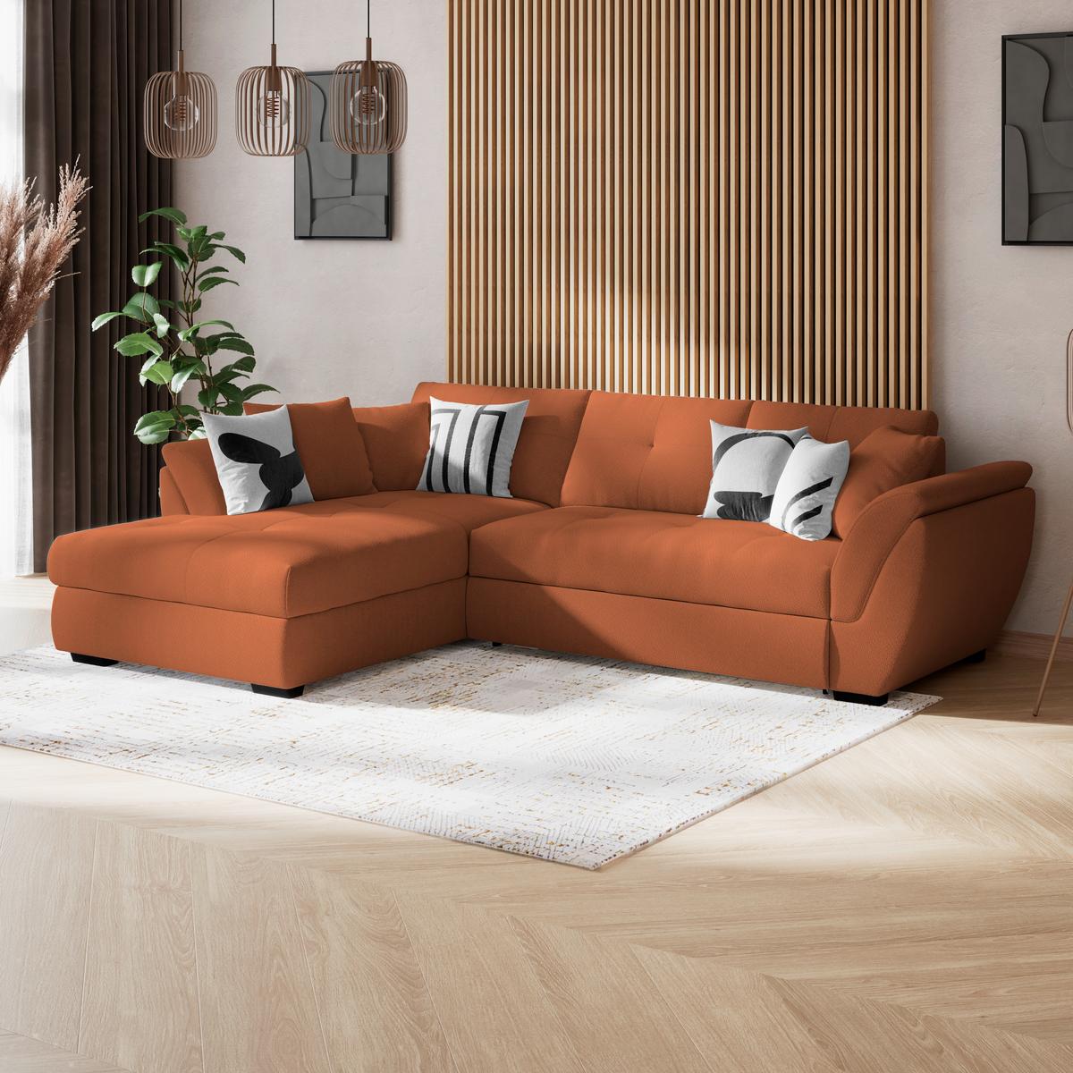 Rohová sedačka BERISSO, ľavá, terakota - čierna/terakotová, Konventionell, textil/plast (187/278cm) - Ondega