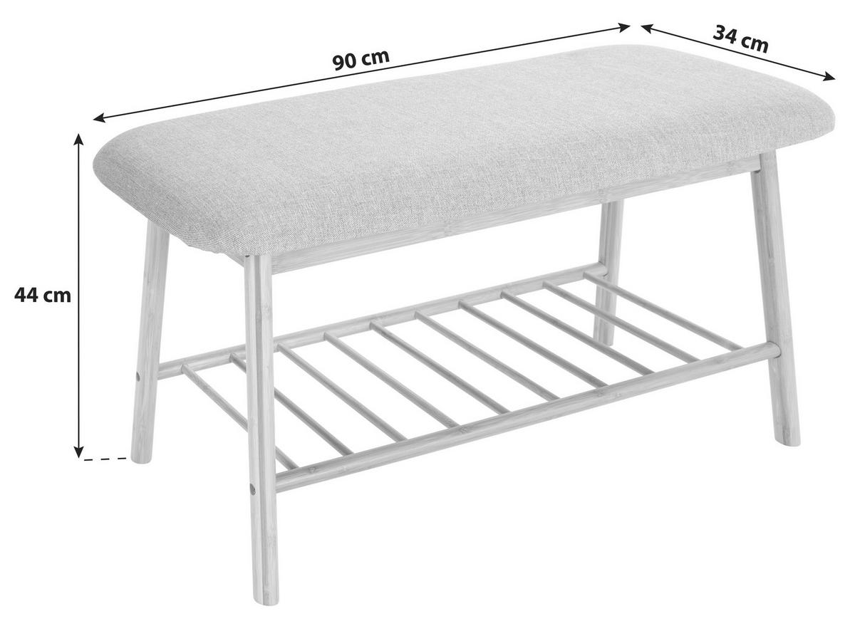 Garderobenbank Hagen B: 90cm Ablage, Grau/bambus - Naturfarben/Grau, MODERN, Holz/Textil (90/44/34cm) - Ondega