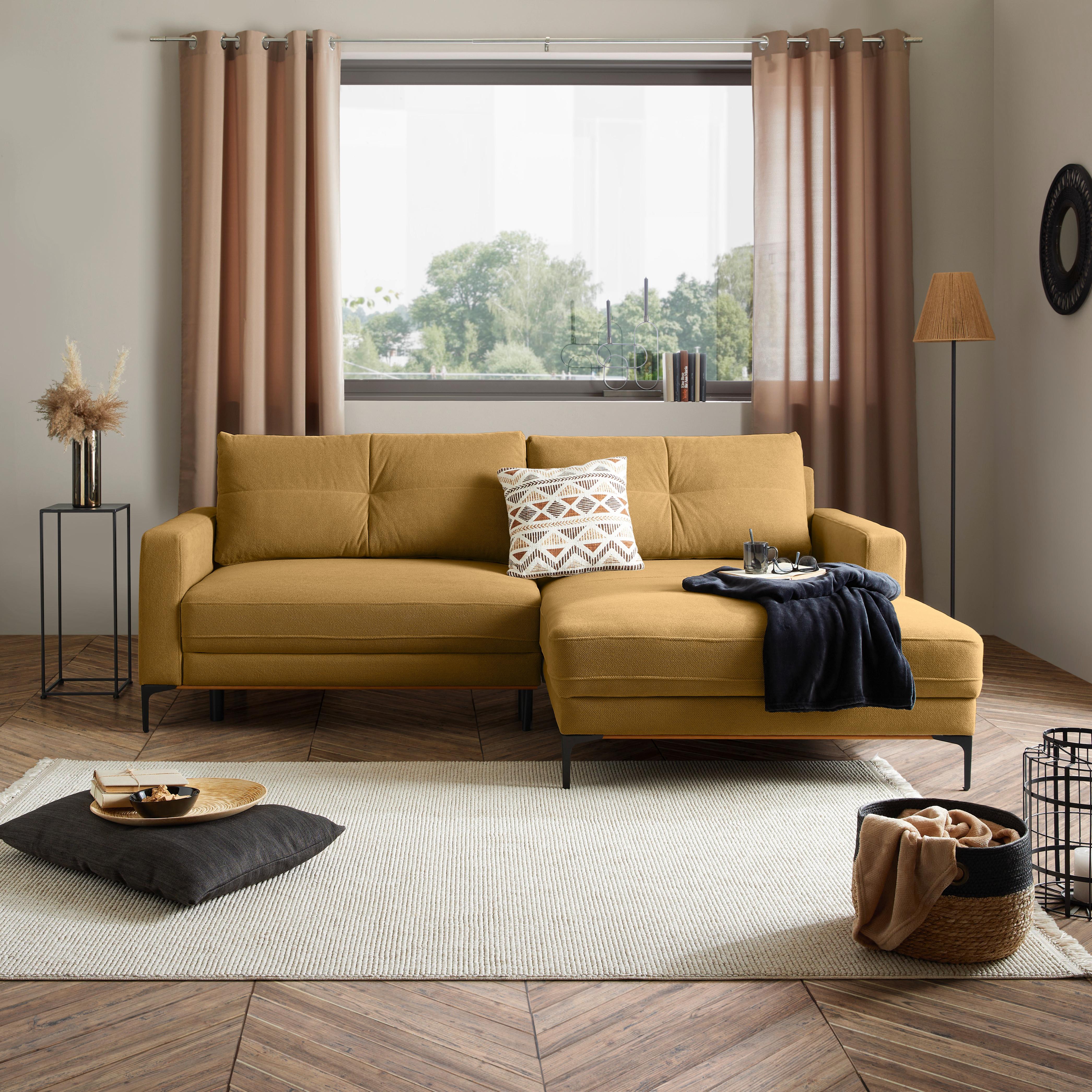 Ecksofa Bergamo - Gelb/Schwarz, MODERN, Textil (238/162cm) - Ondega