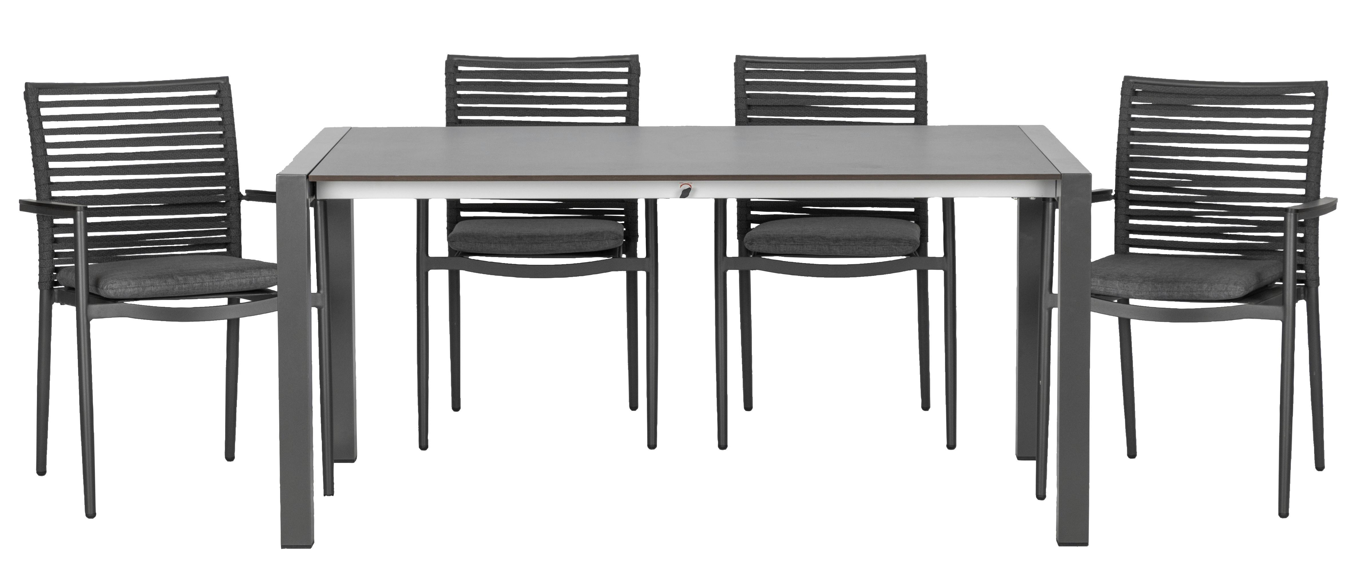 Gartenset 5--teilig. Metall/Textil /Kunststoff/Holzwerkstoff - Dunkelgrau/Anthrazit, Basics, Holzwerkstoff/Kunststoff (180+68/98/74cm) - Acamp