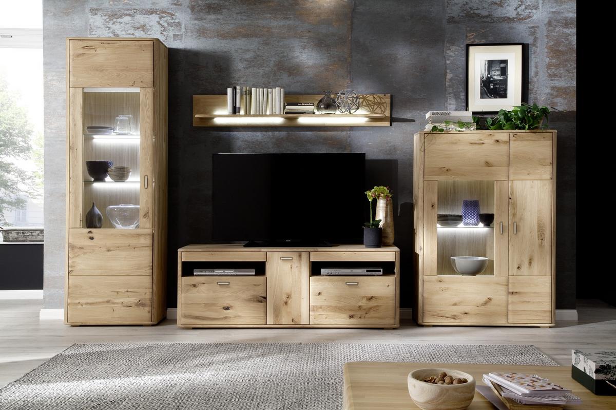 Wohnkombination Massiv 4-Tlg. Ravello Eichefarben - Eichefarben, Design, Glas/Holz (339/208/50cm) - Livetastic