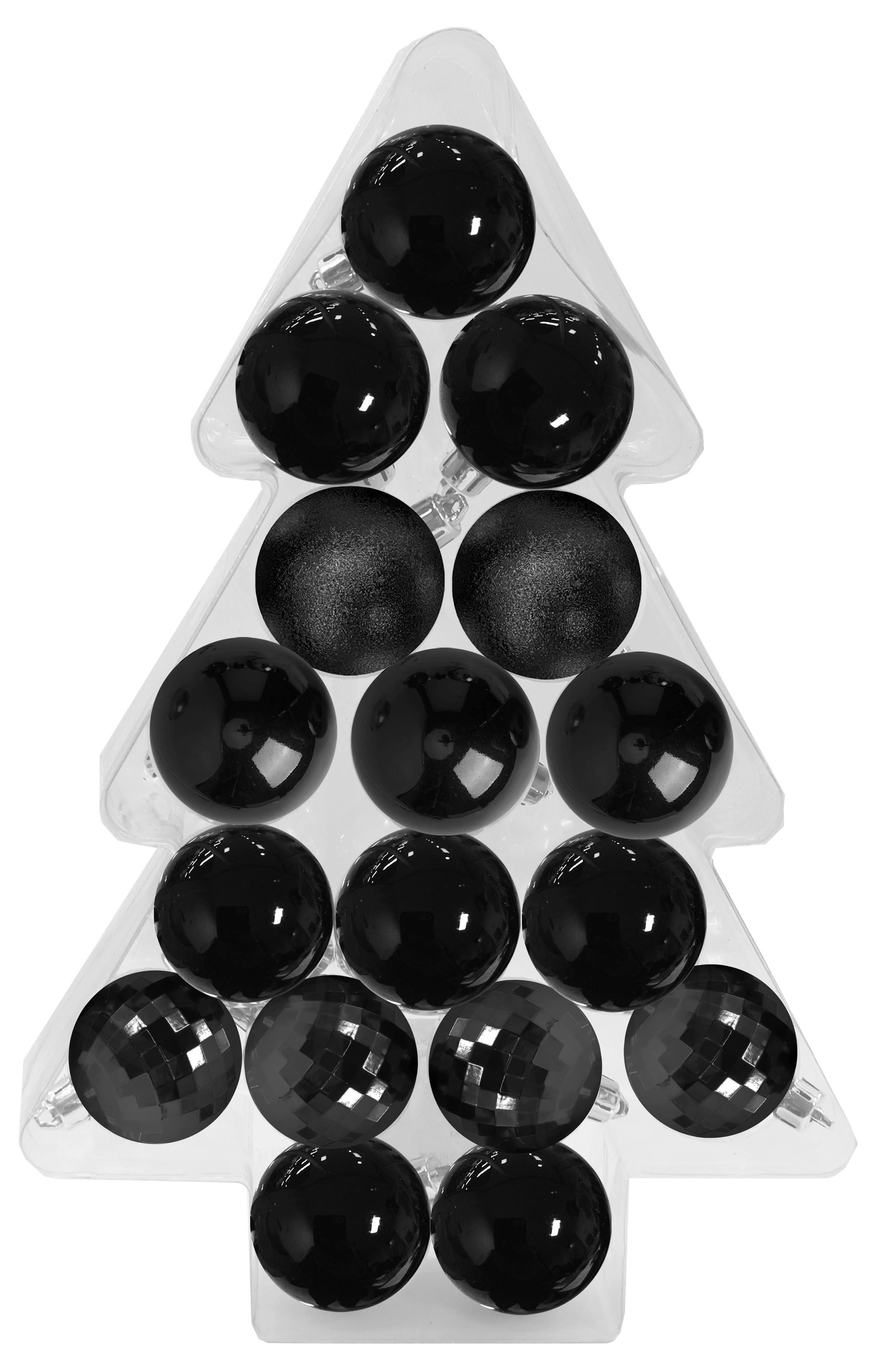 Karácsonyfa Gömbszett Chrisi - fekete/sötétszürke, Konventionell, műanyag/textil (5cm) - Luca Bessoni