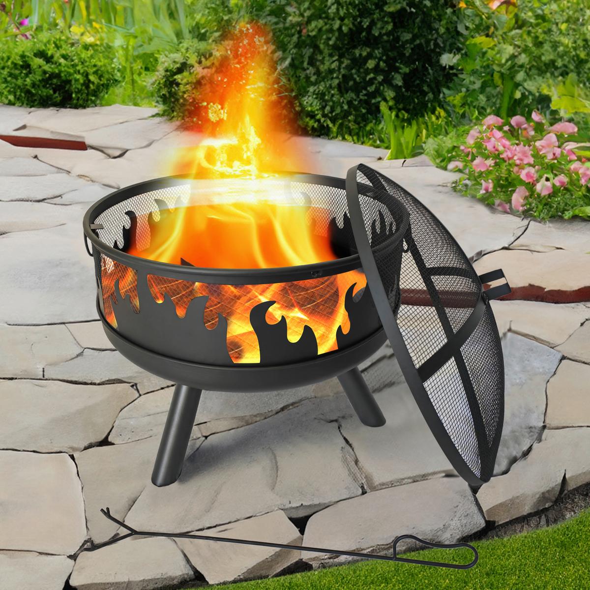 Feuerkorb Feuerstelle mit Funkenschutz - Schwarz, LIFESTYLE, Metall (61,5/43cm)