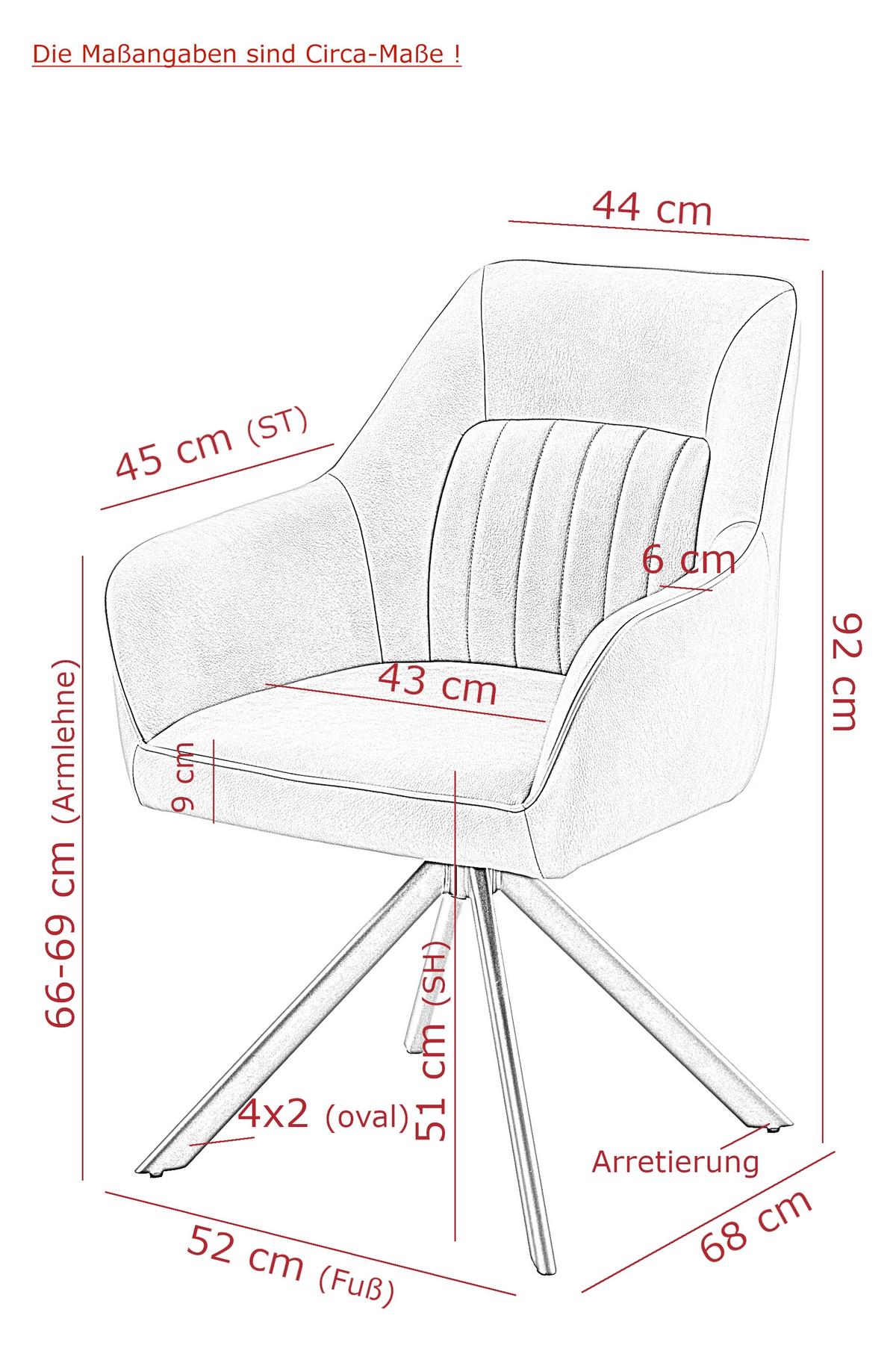 Armlehnstuhl-Set Polina S 2er-Set - Cognac/Schwarz, MODERN, Textil/Metall (62/92/68cm) - MID.YOU