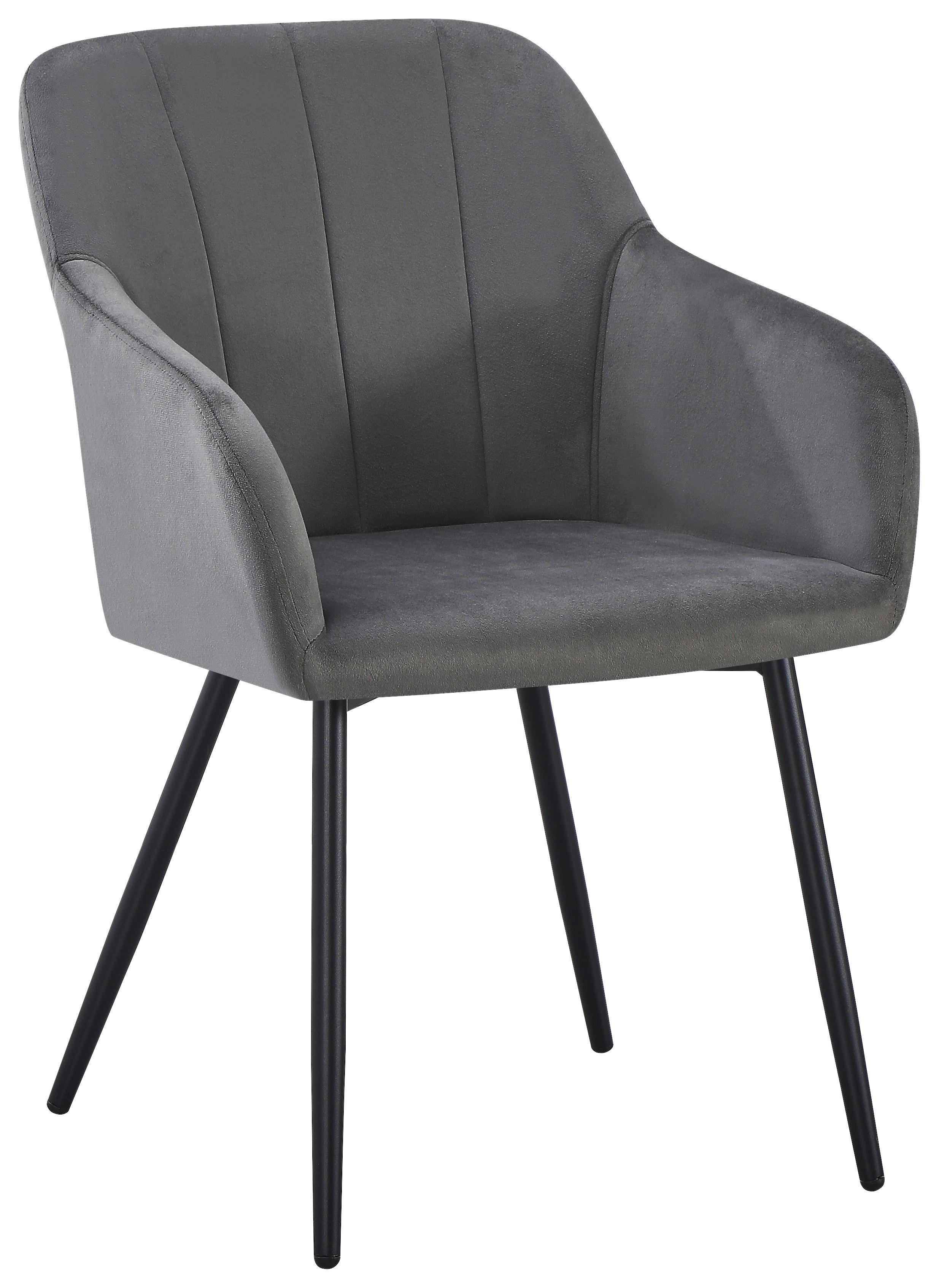 Armlehnstuhl Jenke Samt Anthrazit, B: 56 cm - Anthrazit/Schwarz, KONVENTIONELL, Textil/Metall (56/82/62cm) - Nedis SmartLife