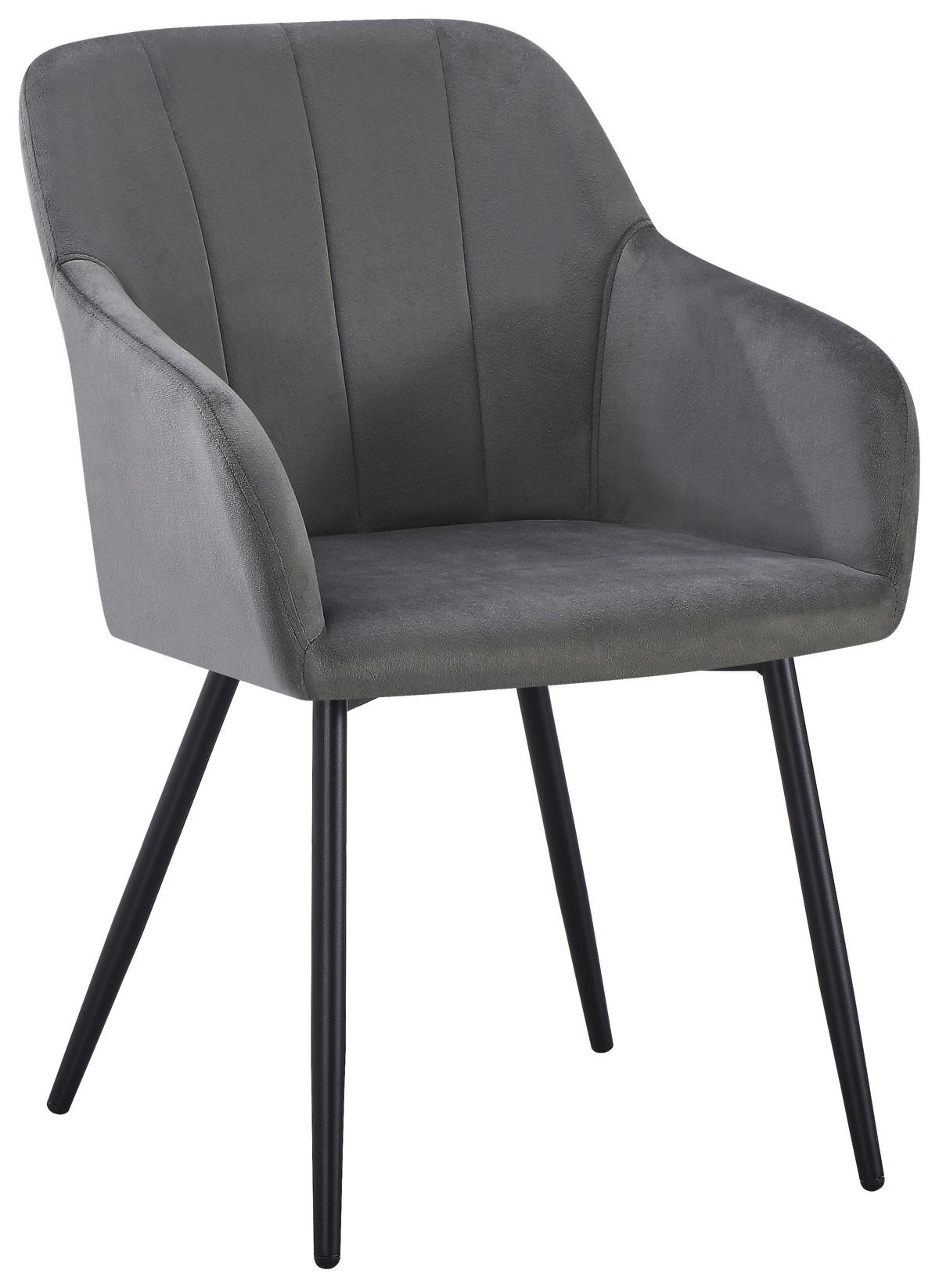 Armlehnstuhl Jenke Samt Anthrazit, B: 56 cm - Anthrazit/Schwarz, KONVENTIONELL, Textil/Metall (56/82/62cm) - Nedis SmartLife