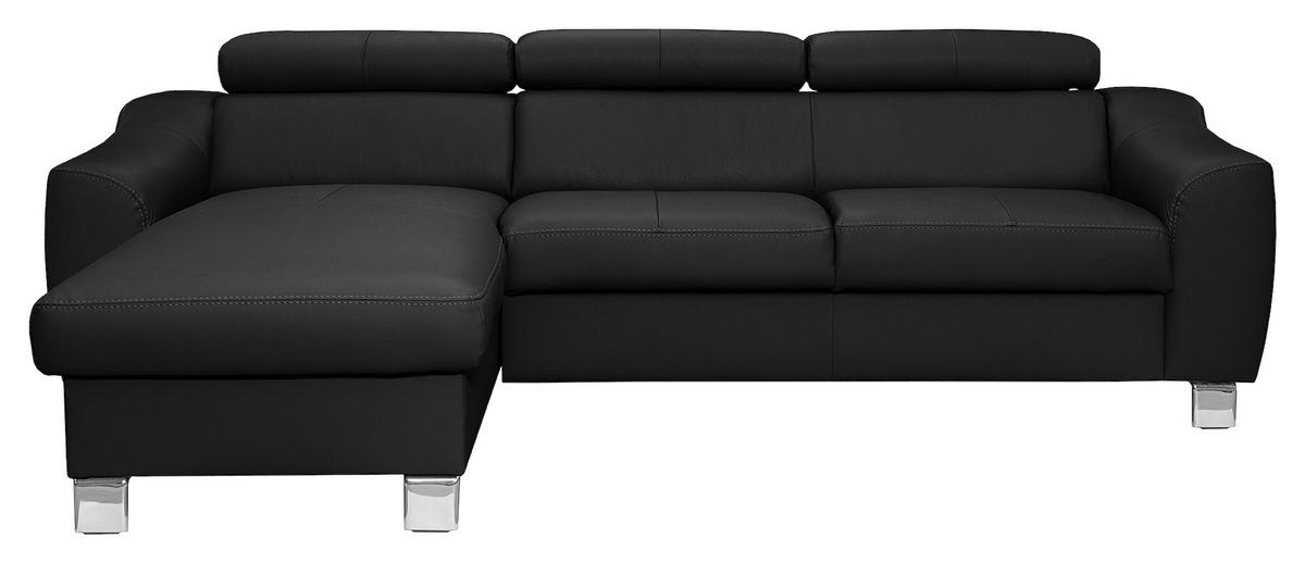 Ecksofa Aspen Mit Bettkasten Lederlook Schwarz 176x242 Cm - Chromfarben/Schwarz, Design, Leder/Textil (176/242cm) - Livetastic