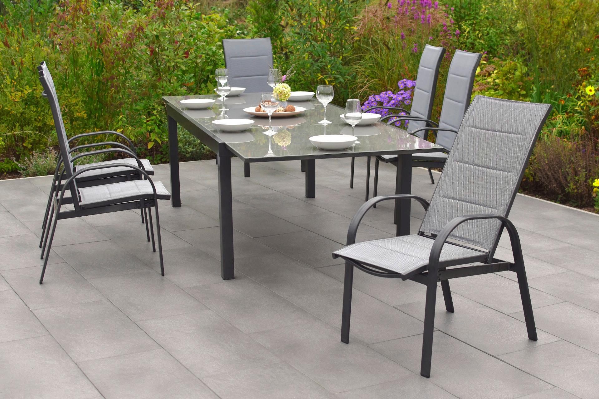 Gartensessel 2er-set Marini Metall/textil Grau - Graphitfarben/Grau, KONVENTIONELL, Textil/Metall (57/110/73cm) - Gardenson