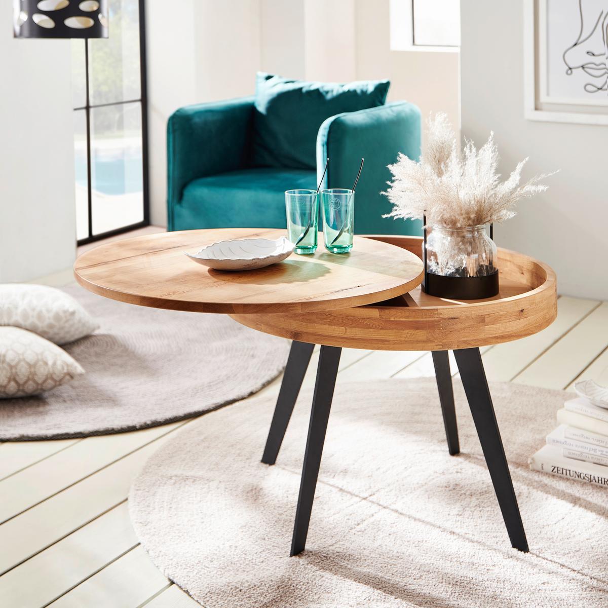 KONFERENČNÍ STOLEK DALLAS - černá/přírodní barvy, Moderní, kov/dřevo (70/56cm)