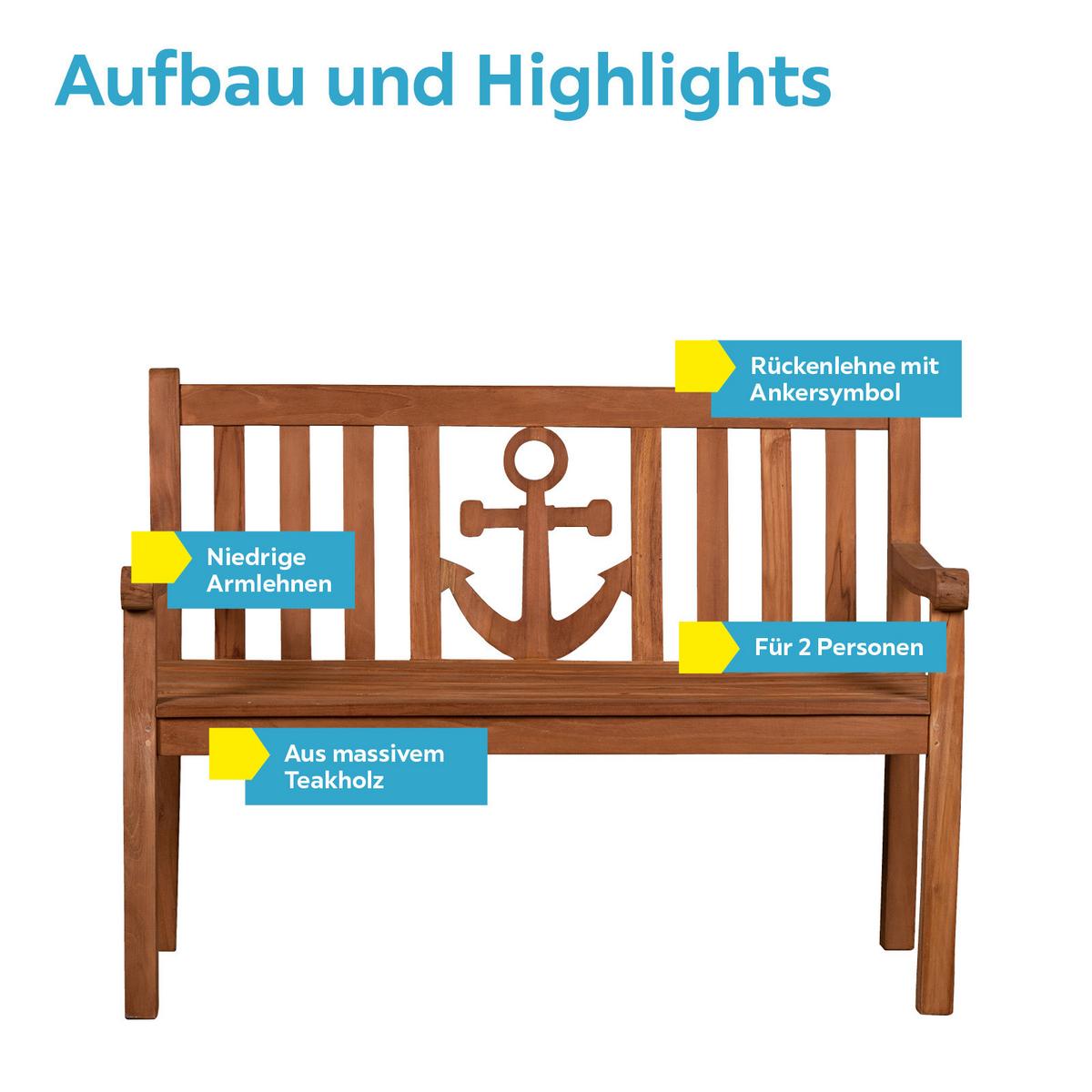 Gartenbank Teakholz 2-Sitzer Woodie - Teakfarben, Basics, Holz (120/89/60cm) - Gardenson