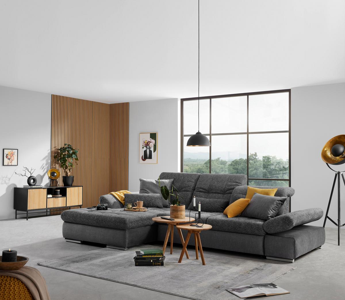 Rohová sedačka SANFINO, ľavá, grafitová / sivá - sivá/grafitová, Konventionell, kov/drevo (199/79-96/305cm) - Premium Living