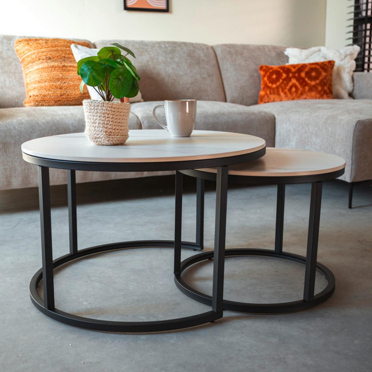 Couchtisch Leyton Weiß/schwarz, 68 Cm - Schwarz/Weiß, MODERN, Stein/Metall (68/43/68cm) - MID.YOU