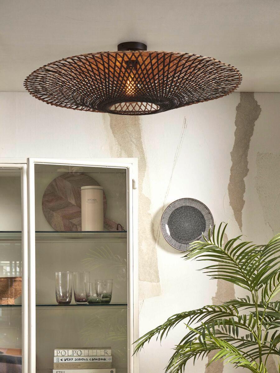 Deckenleuchte Kalimantan Naturfarben/Schwarz D: 87 cm - Schwarz/Naturfarben, Trend (87/20cm) - Good & Mojo