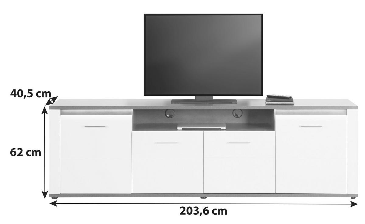 TV DIEL ALASSIO - čierna/biela, Modern, kov/kompozitné drevo (203,6/62/40,5cm) - Luca Bessoni