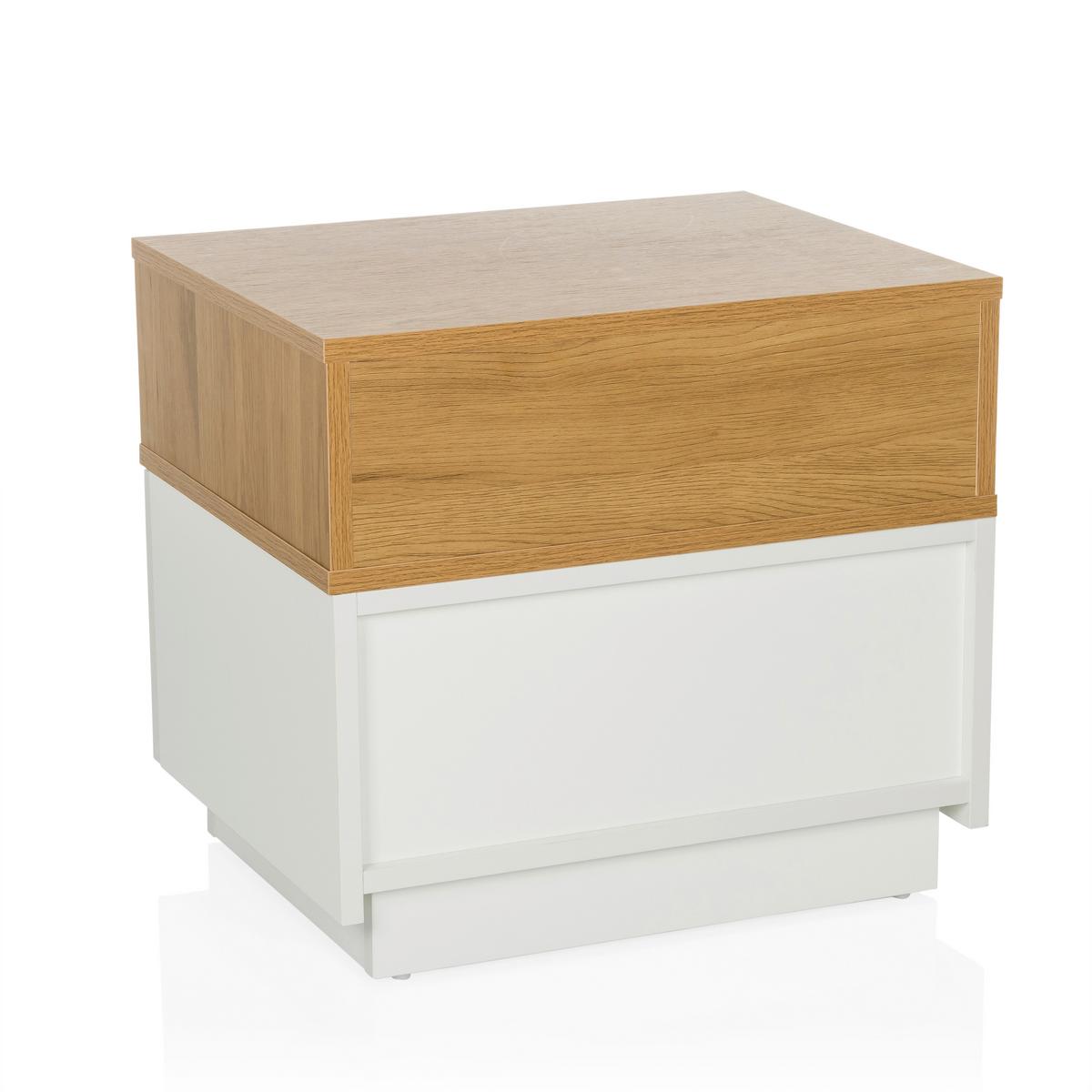 Beistelltisch Melmo Weiß/Eiche Dekor B: 50cm - Eichefarben/Weiß, MODERN, Holzwerkstoff/Kunststoff (50/45/40cm) - MID.YOU
