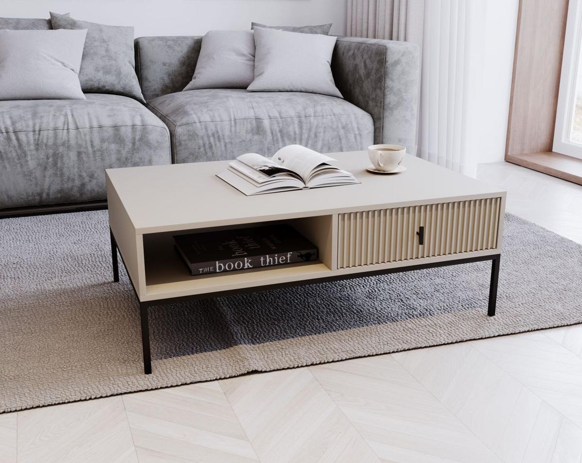 Konferenční stolek, kašmírový, š: 104,2 cm - černá/kašmírová, Design, kov/kompozitní dřevo (104,2/39,9/68cm) - P & B