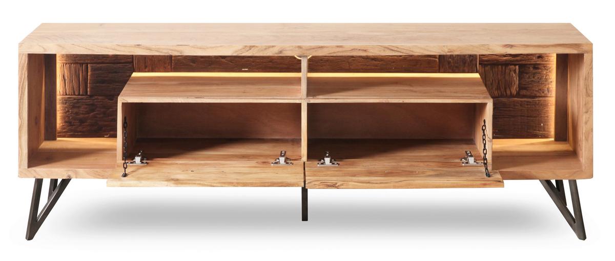 Lowboard Indira Akazie Massiv, B: 175 cm - Schwarz/Akaziefarben, ROMANTIK / LANDHAUS, Holz/Metall (175/60/40cm)