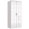 Drehtürenschrank mit Laden B: 91 cm Clack, Weiß - Weiß Hochglanz/Weiß, Basics, Holzwerkstoff (91/199/58cm) - MID.YOU