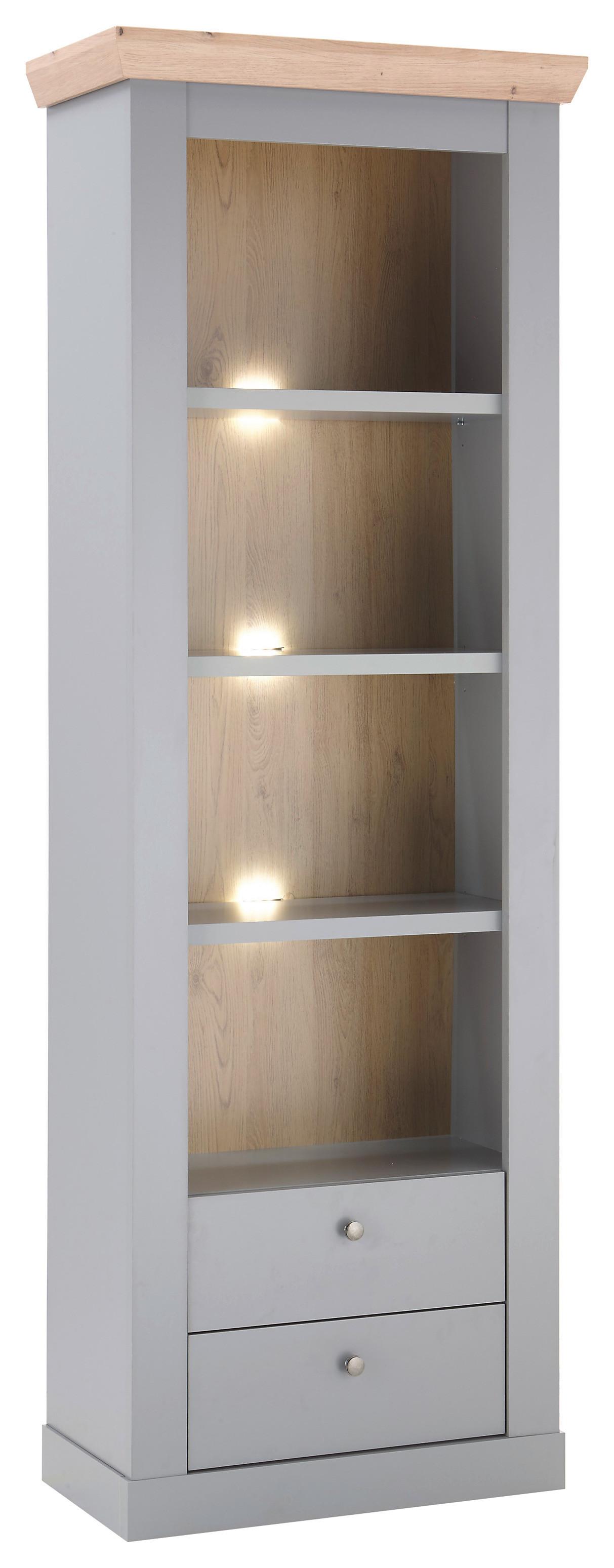 Vitrine Chambord Hellgrau/Eiche Dekor B: 71cm - Eichefarben/Hellgrau, Design, Holzwerkstoff (71/201/37cm) - MID.YOU