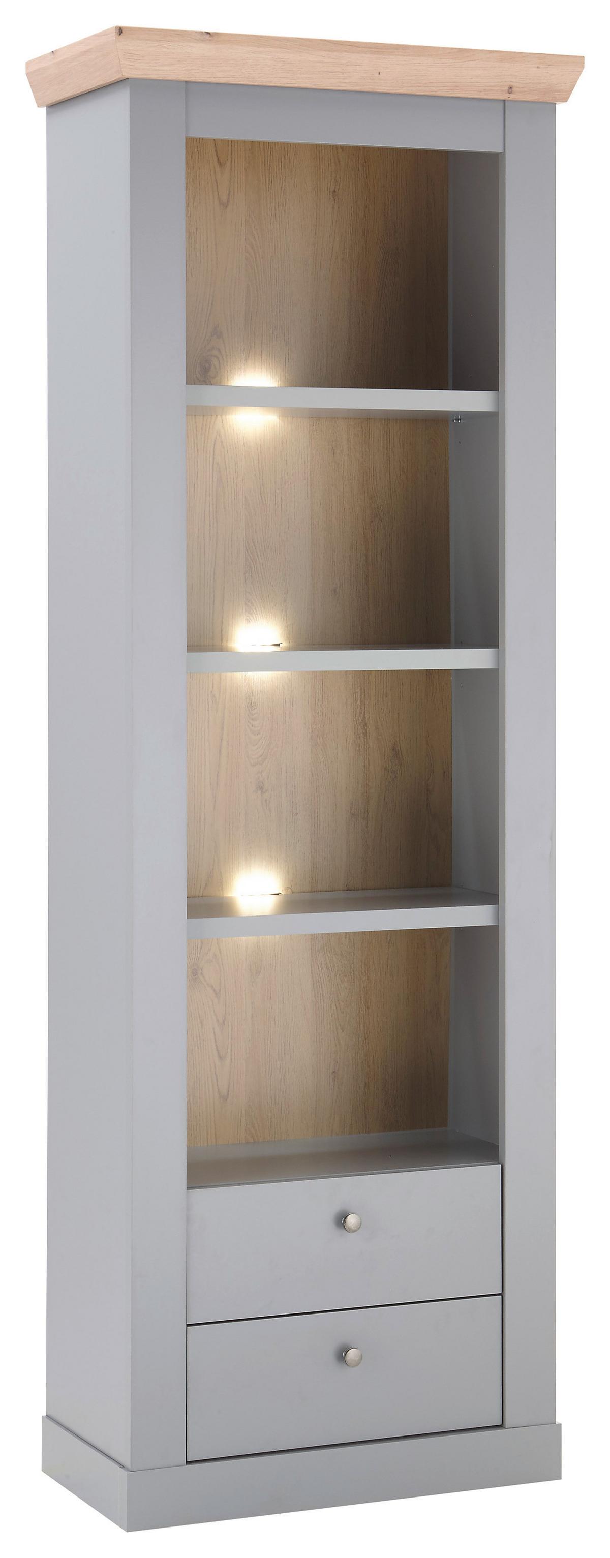 Vitrine Chambord Hellgrau/Eiche Dekor B: 71cm - Eichefarben/Hellgrau, Design, Holzwerkstoff (71/201/37cm) - MID.YOU