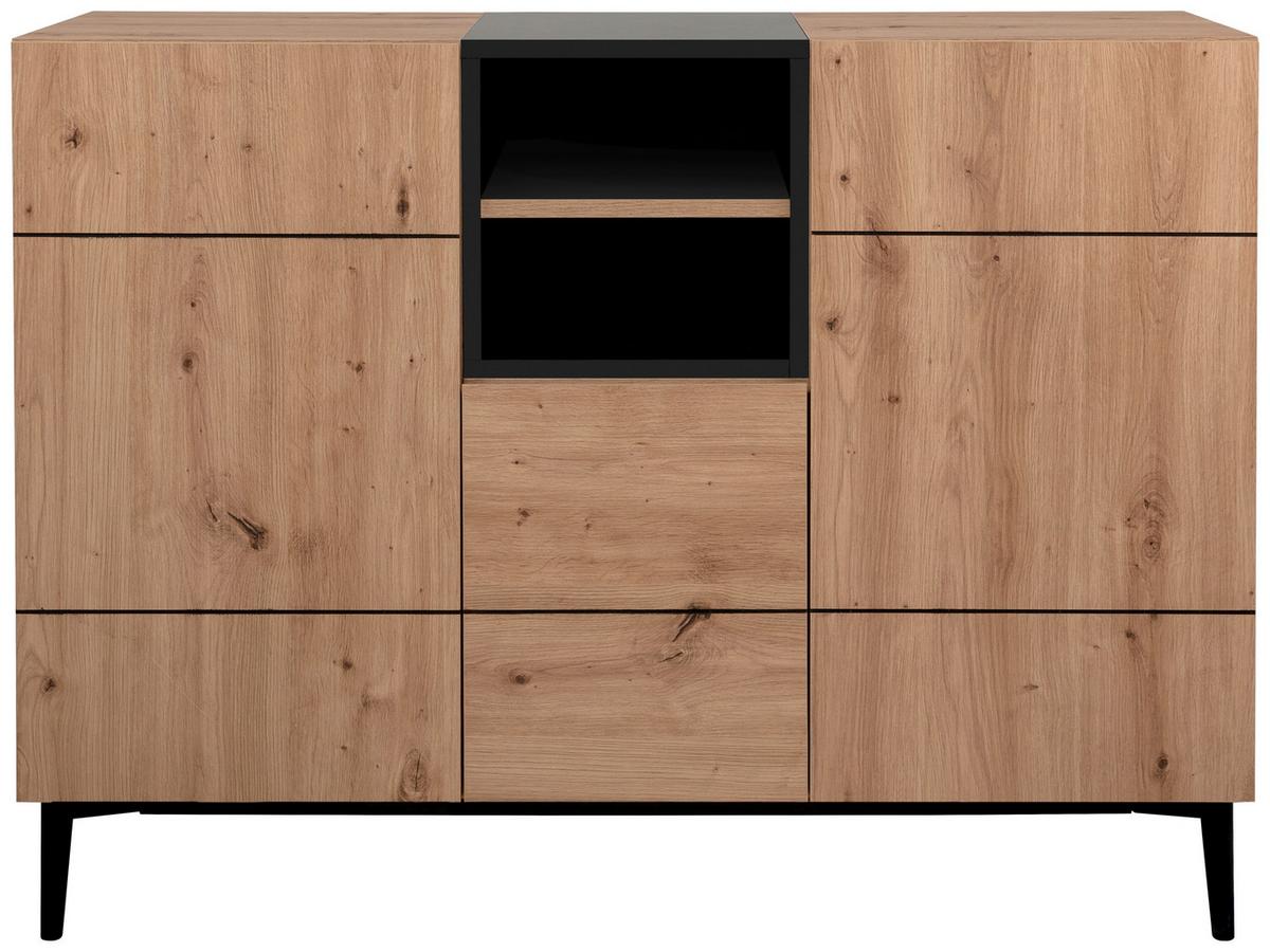 Kommode B 120 cm Nola, Eiche Dekor/Schwarz - Eichefarben/Schwarz, KONVENTIONELL, Holzwerkstoff (120/90/42cm) - MID.YOU