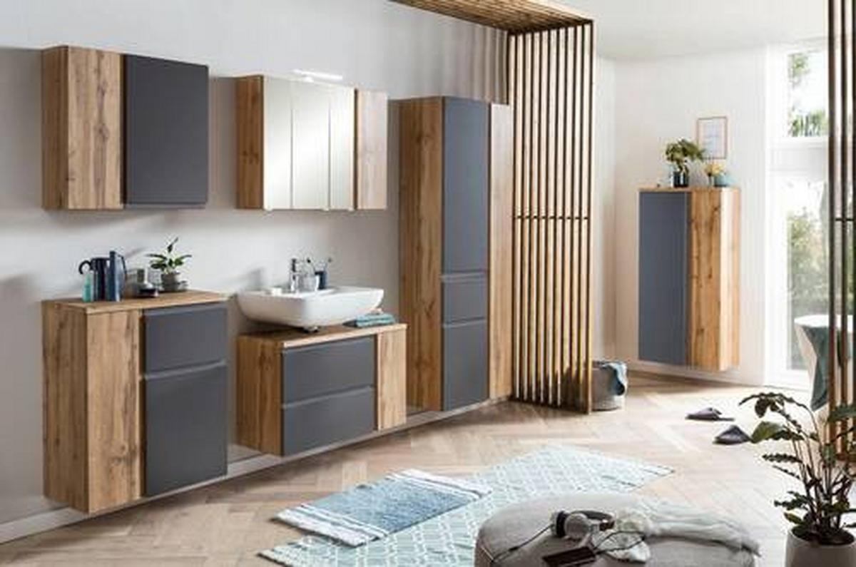 Hochschrank Varese B: 65 Cm Grau/wotan Eiche - Eiche Wotan/Grau, MODERN, Holzwerkstoff (65/180/35cm) - Held