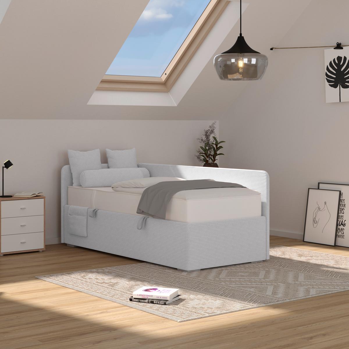Kárpitozott Ágy Remi 90/200cm - ezüstszínű/szürkésbézs, Modern, textil/fa (90/200cm)