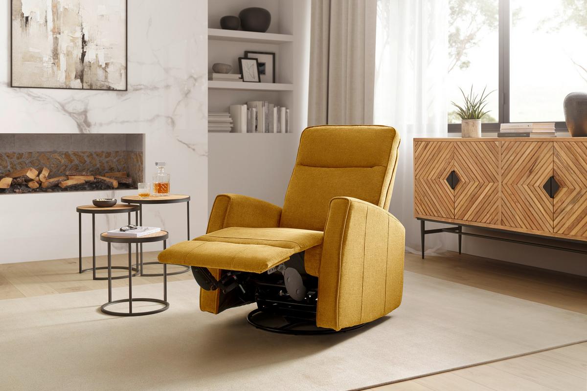 Polohovatelné relaxační křeslo Melinda, žluté - curry žlutá/černá, Moderní, kov/textil (76/103/93cm) - Mömax