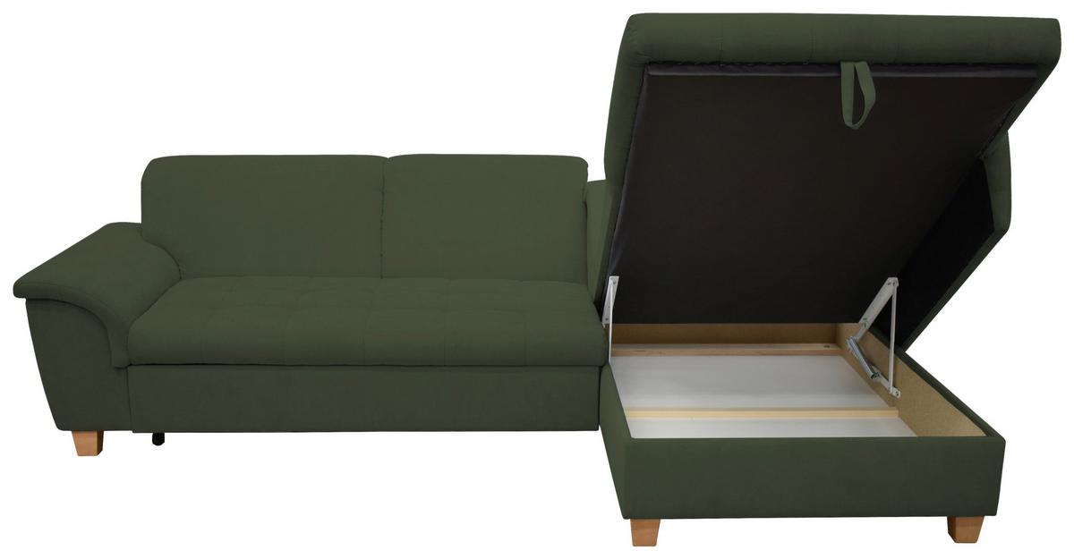 Ecksofa mit Schlaffunktion & Bettkasten Franzi Grün - Eichefarben/Grün, KONVENTIONELL, Textil (279/170cm) - MID.YOU