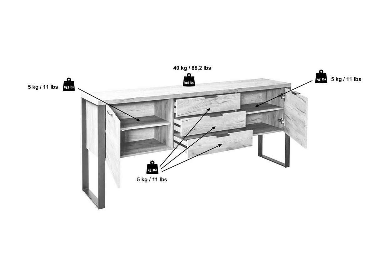 Sideboard Loop Sb 180 Eichefarben/weiß B: 180 Cm - Eichefarben/Weiß, KONVENTIONELL, Holzwerkstoff/Metall (180/76/40cm) - Livetastic