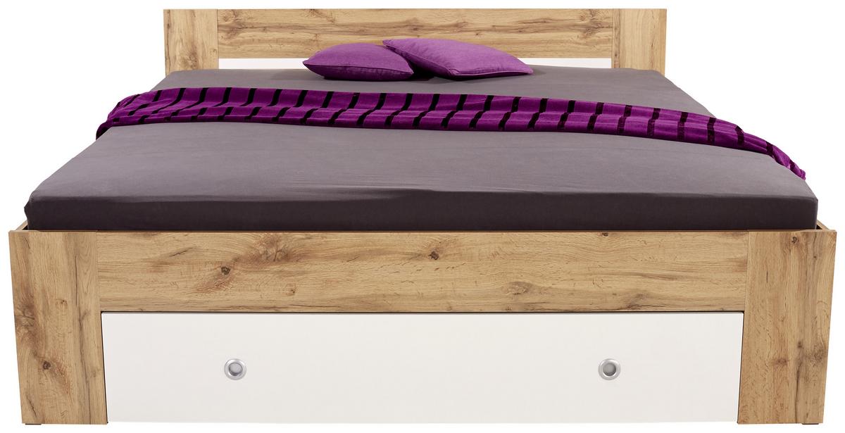 Postel s úložným prostorem Azurro, 180x200 cm - bílá/dub wotan, Moderní, kompozitní dřevo (180/200cm)
