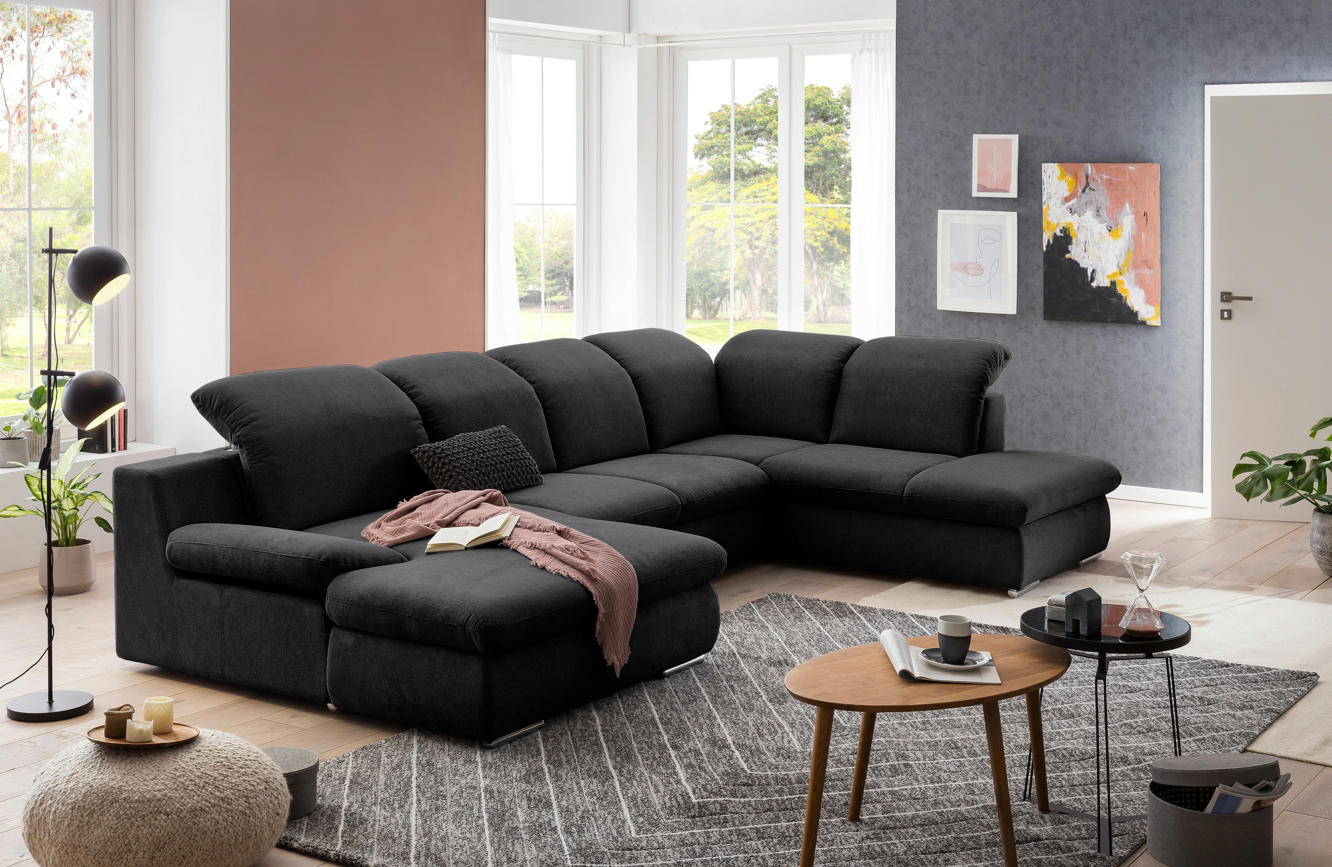 Wohnlandschaft Isona Schwarz Chenille - Chromfarben/Schwarz, Design, Textil (165/353/212cm) - Livetastic